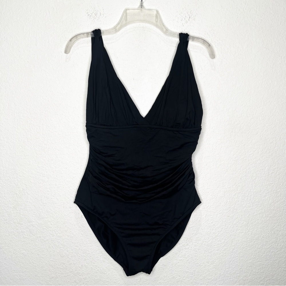 La Blanca Shirred V Neck One Piece Swimsuit Twist Straps 14